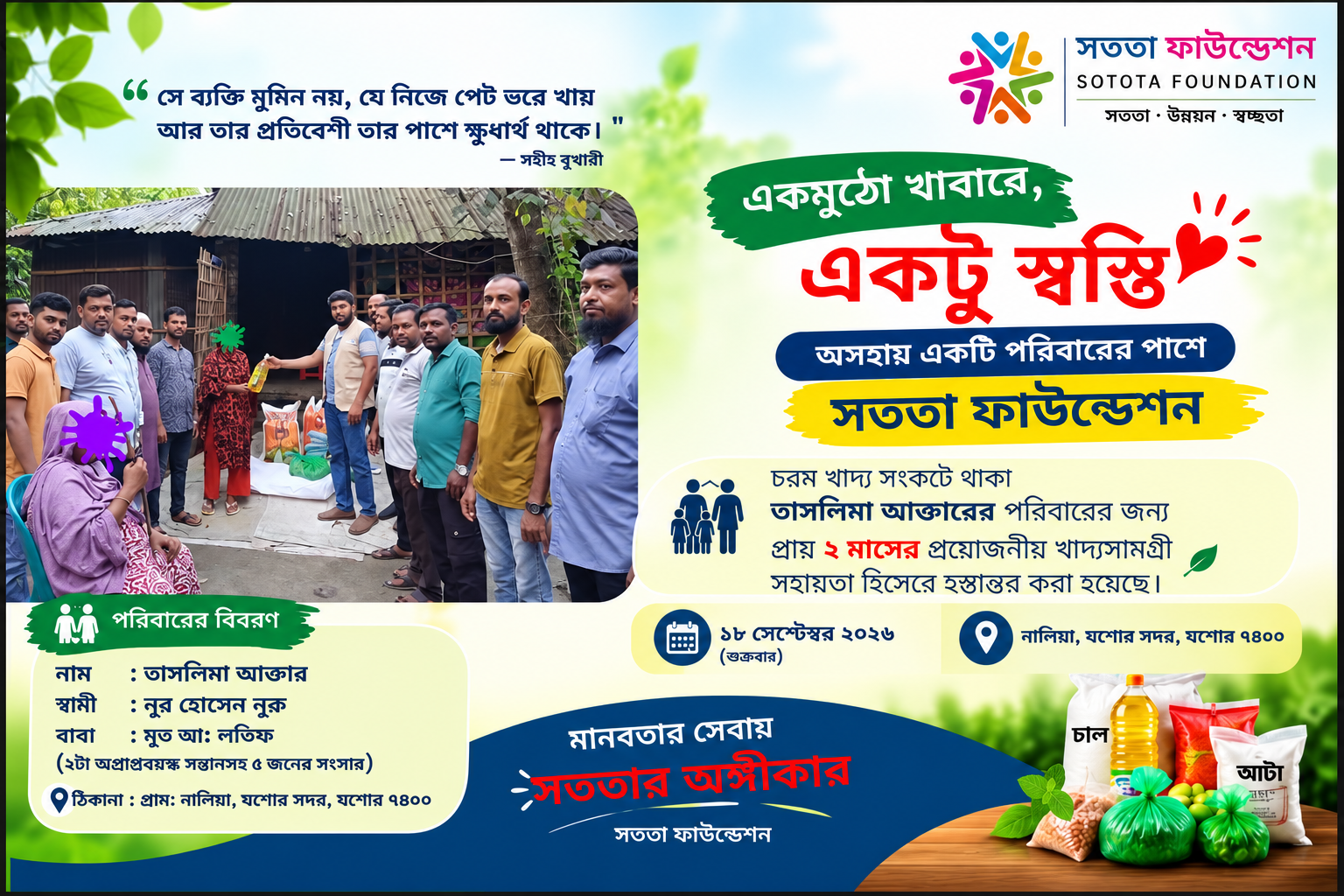 দুস্থ পরিবারকে জরুরি খাদ্য সহায়তা